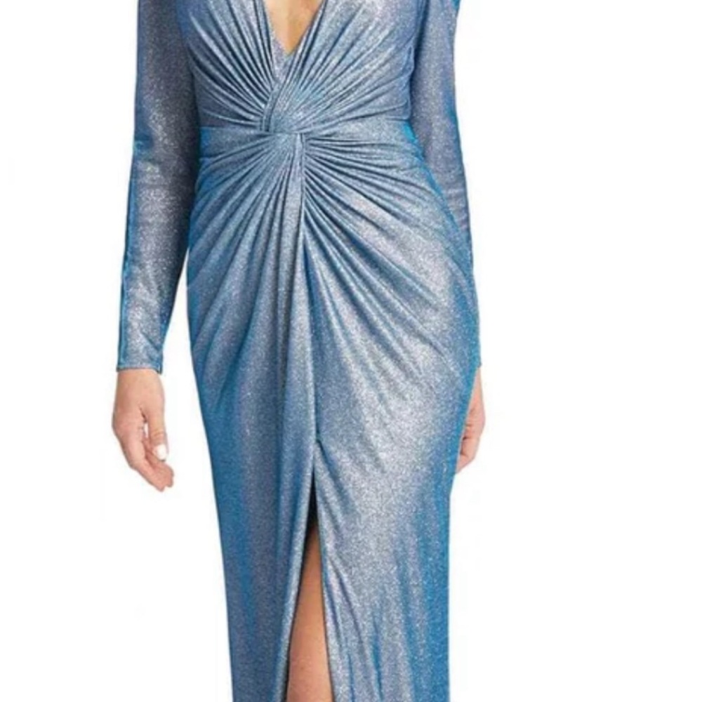 Ileena for Mac Duggar  Blue Metallic Gown